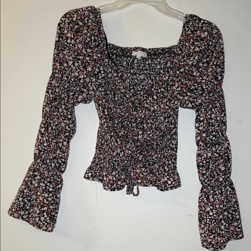 Promesa Black Floral Smocked Blouse